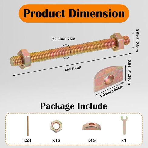 24 Pcs Countertop Connector Bolts, M8x100mm Joint Fasteners, Furniture Fastening Kit, Drawbolt/Bed/Butcher Block Miter Draw Bolt Flip Connector in Saudi Arabia