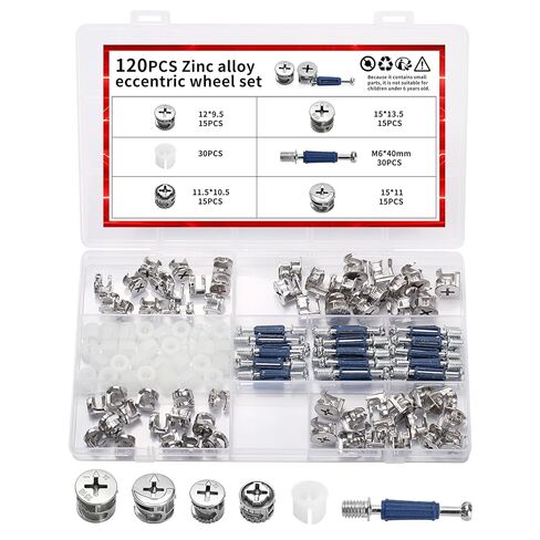120 PcsCam Lock Nuts Set, 3 in 1 Cam Locks for Furniture Assortment Kit, Cam Screws for Furniture Hardware, Cam Bolt Fittings Fasteners Hardware Parts for Drawer Furnitures Cabinet Connectors in Kuwait