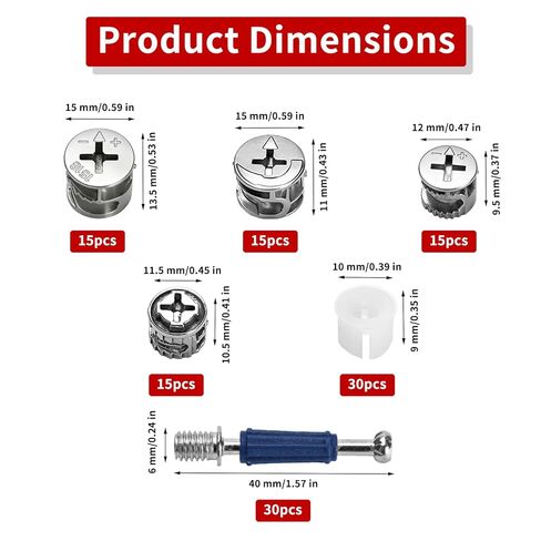 120 PcsCam Lock Nuts Set, 3 in 1 Cam Locks for Furniture Assortment Kit, Cam Screws for Furniture Hardware, Cam Bolt Fittings Fasteners Hardware Parts for Drawer Furnitures Cabinet Connectors in Kuwait