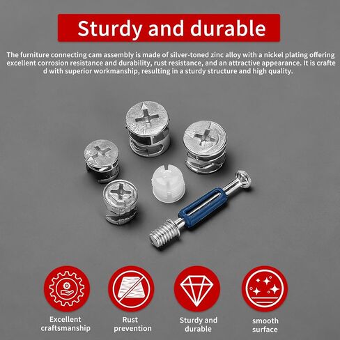 120 PcsCam Lock Nuts Set, 3 in 1 Cam Locks for Furniture Assortment Kit, Cam Screws for Furniture Hardware, Cam Bolt Fittings Fasteners Hardware Parts for Drawer Furnitures Cabinet Connectors in Kuwait