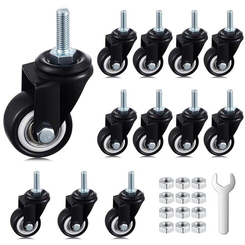 BBTO 12 Pack 1.5 Inch Swivel Caster Wheels PU 360 Degree Threaded Stem Caster Wheel M8 x 25mm, 330lb Total Load Capacity, for Handcarts, Furniture, Flatbed Carts, Workbenches, Small Equipment in Saudi Arabia