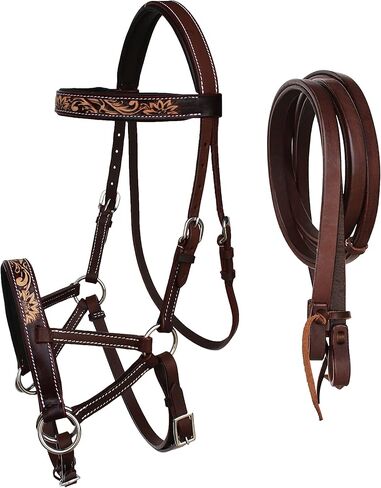 Horse Western Leather Bitless Sidepull Bridle Split Reins 77RS29BR in Saudi Arabia