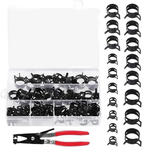 Hose Clamps 90Pcs+1 Plier/Set 10/13/17/19/21Mm Q673B Vacuum Spring Fuel Clip Oil Water Hose Pipe Tube Clamp Black Assortment Kit in Saudi Arabia