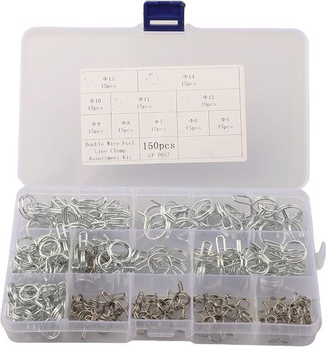 150 قطعة خرطوم سلك مزدوج المشابك عدة 5-14 مللي متر الفولاذ المقاوم للصدأ مشابك زنبركية لأنابيب المياه أدوات السباكة أحجام متنوعة in Kuwait