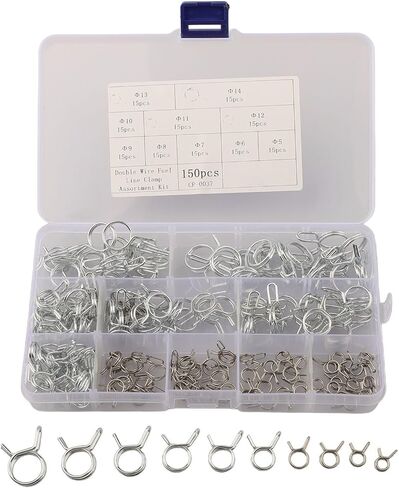 150 قطعة خرطوم سلك مزدوج المشابك عدة 5-14 مللي متر الفولاذ المقاوم للصدأ مشابك زنبركية لأنابيب المياه أدوات السباكة أحجام متنوعة in Kuwait