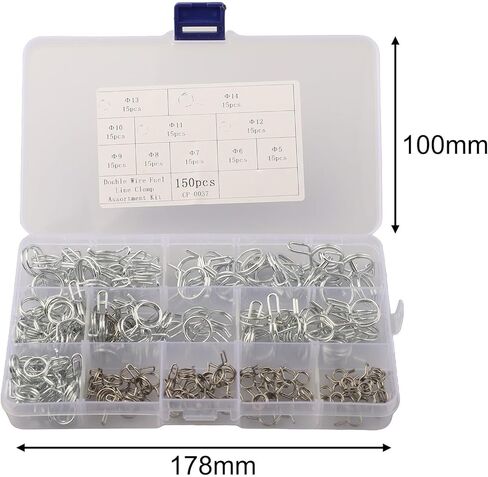 150 قطعة خرطوم سلك مزدوج المشابك عدة 5-14 مللي متر الفولاذ المقاوم للصدأ مشابك زنبركية لأنابيب المياه أدوات السباكة أحجام متنوعة in Kuwait