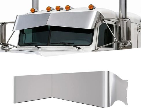 13" Stainless Steel Bowtie Drop Sun Visor for Peterbilt 377 378, 379, 335, 386, 388, 389 – Front Flat & Ultra Cab, Heavy-Duty Replacement in Kuwait