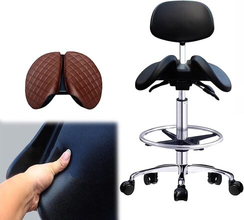 Saddle Chair Dental Office Rolling Chair with Cushion Pad, Backrest Ergonomic Saddle Stool Adjustable Height, Split Seat Style Swivel Massage Chair Black (Size : 52-70cm (20.5- in Saudi Arabia