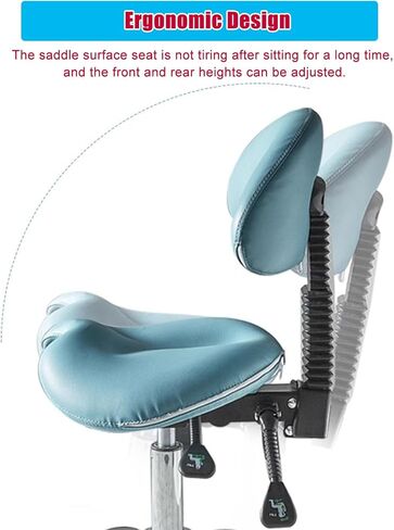 Dental Hygiene Saddle Chair with Back Support, Blue Ergonomic Saddle Stool 23 24 25 Inch Height Adjustable, 360° Swivel Rolling Stools Comfort Seat in Saudi Arabia