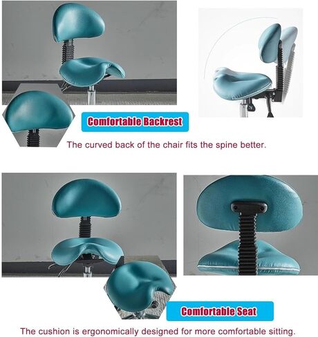 Dental Hygiene Saddle Chair with Back Support, Blue Ergonomic Saddle Stool 23 24 25 Inch Height Adjustable, 360° Swivel Rolling Stools Comfort Seat in Saudi Arabia