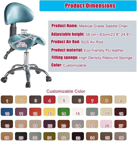 Dental Hygiene Saddle Chair with Back Support, Blue Ergonomic Saddle Stool 23 24 25 Inch Height Adjustable, 360° Swivel Rolling Stools Comfort Seat in Saudi Arabia