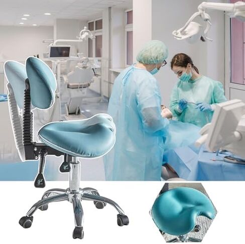 Dental Hygiene Saddle Chair with Back Support, Blue Ergonomic Saddle Stool 23 24 25 Inch Height Adjustable, 360° Swivel Rolling Stools Comfort Seat in Saudi Arabia