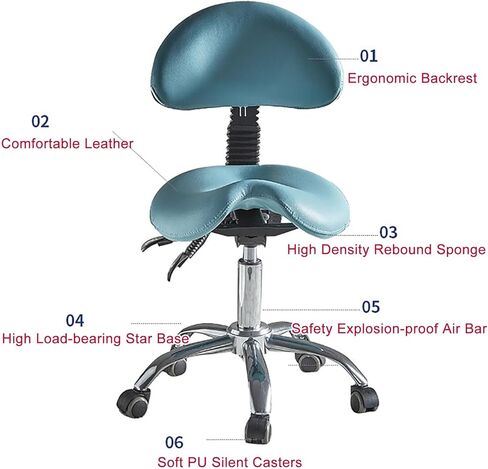 Dental Hygiene Saddle Chair with Back Support, Blue Ergonomic Saddle Stool 23 24 25 Inch Height Adjustable, 360° Swivel Rolling Stools Comfort Seat in Saudi Arabia