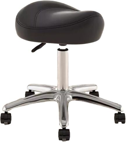 Saddle Office Chair Adjustable Height 36-50 Cm, Dental Hygienist Artists Saddle Rolling Stool, Metal Salon Saddle Seat with 360° Swivel PU Wheel (Color : Black) in Saudi Arabia