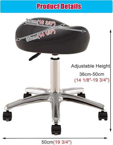 Saddle Office Chair Adjustable Height 36-50 Cm, Dental Hygienist Artists Saddle Rolling Stool, Metal Salon Saddle Seat with 360° Swivel PU Wheel (Color : Black) in Saudi Arabia