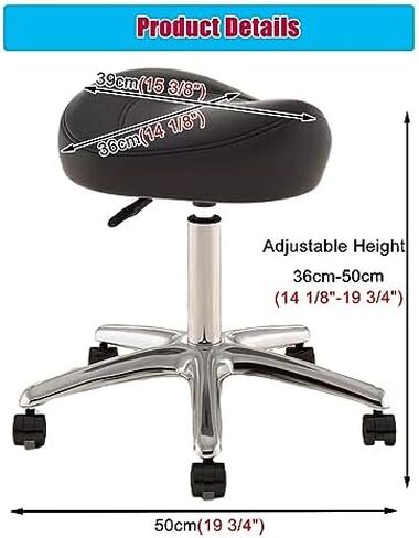 Saddle Office Chair Adjustable Height 36-50 Cm, Dental Hygienist Artists Saddle Rolling Stool, Metal Salon Saddle Seat with 360° Swivel PU Wheel (Color : Black) in Saudi Arabia