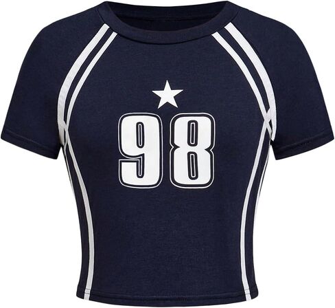 Girl's Y2k Jersey Shirts Number Graphic Crop Tee Short Sleeve Crew Neck T-Shirt in Saudi Arabia