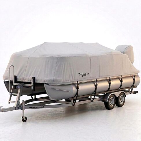 Pontoon Boat Cover 17-20 ft,900D Waterproof Boat Cover for Pontoon Boat, Heavy Duty Trailerable Pontoon Cover with Motor Cover,Fits 17', 18', 19' and 20' Pontoon Boats,14 Tie-Down Straps, Gray in Saudi Arabia