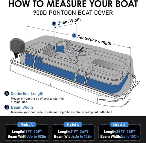 Pontoon Boat Cover 17-20 ft,900D Waterproof Boat Cover for Pontoon Boat, Heavy Duty Trailerable Pontoon Cover with Motor Cover,Fits 17', 18', 19' and 20' Pontoon Boats,14 Tie-Down Straps, Gray in Saudi Arabia