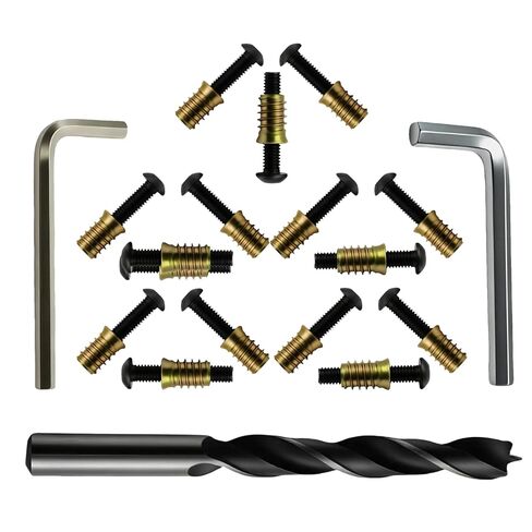 طقم إدخال ملولب للأثاث مقاس 3/8 بوصة - 16، و15 إدراجًا مطليًا بالزنك (25 مم) و15 مسمارًا من الدرجة 10.9 (2 بوصة)، مع مفاتيح ربط 10 مم و5.5 مم وريشة ثقب 13 مم لإصلاح وتجميع الأثاث الخشبي شديد التحمل in Kuwait