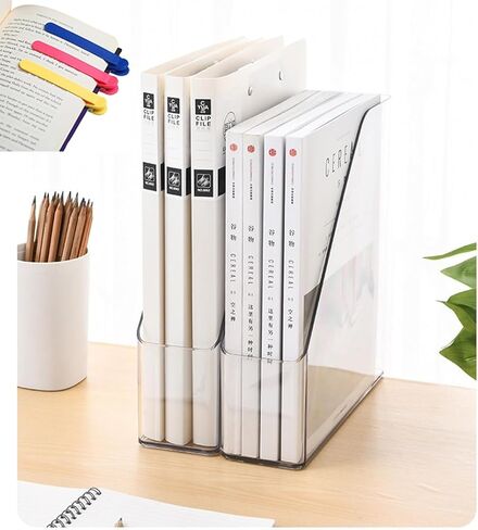 Acrylic Magazine Holder, 4 PCS File Magazine & Book Storage Rack for Office Desk, Clear Book Organizer with 3pcs Silicone Automatic Bookmarks in Saudi Arabia