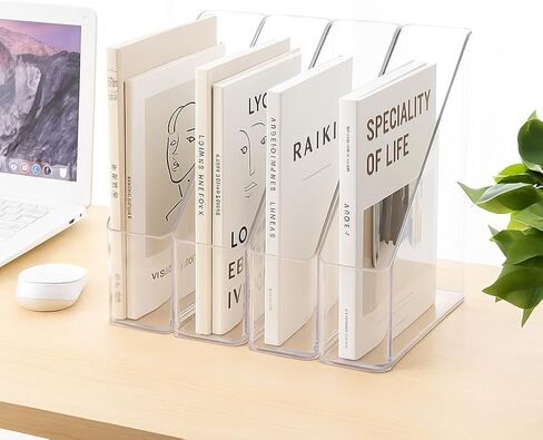 Acrylic Magazine Holder, 4 PCS File Magazine & Book Storage Rack for Office Desk, Clear Book Organizer with 3pcs Silicone Automatic Bookmarks in Saudi Arabia