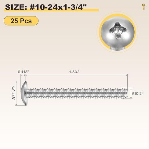 METALLIXITY Machine Screws Phillips Head(#10-24x1-3/4) 25Pcs, 304 Stainless Steel Round Head Phillips Drive Furniture Bolts - for Woodworking & Furniture Assembly, Silver in Kuwait