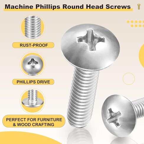 METALLIXITY Machine Screws Phillips Head(#10-24x1-3/4) 25Pcs, 304 Stainless Steel Round Head Phillips Drive Furniture Bolts - for Woodworking & Furniture Assembly, Silver in Kuwait