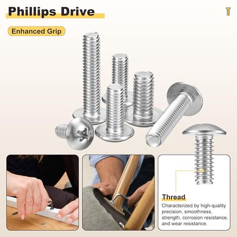 METALLIXITY Machine Screws Phillips Head(#10-24x1-3/4) 25Pcs, 304 Stainless Steel Round Head Phillips Drive Furniture Bolts - for Woodworking & Furniture Assembly, Silver in Kuwait