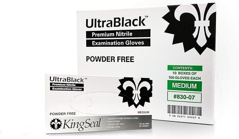 KingSeal 400 Count UltraBlack MEDIUM Textured Medical Grade Nitrile Gloves, Black, Powder Free, 4 Mils - 4 Boxes of 100 Gloves by Weight in Kuwait