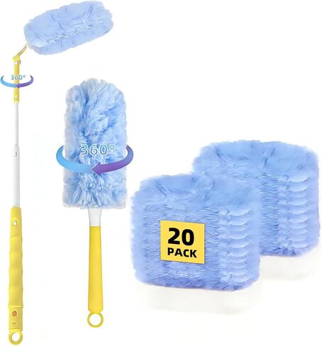 30-Pack Duster Refills Compatible for Swiffer Duster, 360° Heavy Duty Dusting Kit with 1 Extended Handle and 1 Short Handle, Multi-Surface Cleaning Kit for Blinds Bookshelf Furniture Ceiling Fans in Saudi Arabia