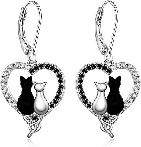 Cat Earrings Cat Lover Gifts for Women Sterling Silver Moonstone Dangle Halloween Gifts Jewelry in Kuwait