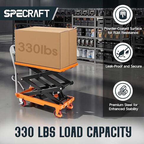SPECRAFT 330 رطل عربة الرفع الهيدروليكي ، طاولة مقص مزدوجة ارتفاع 50 "مع 4 عجلات ووسادة غير قابلة للانزلاق ، منصة معالجة المواد ، الأصفر in Kuwait