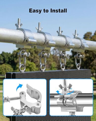6 Pack Stage Truss Clamps for LED Video Wall, Heavy Duty Wider Aluminum Alloy Truss Clamps, Fits 40–52mm Truss Tubes, Stage Lighting Hooks for LED Screen Display, Stage Lights, DJ Events in Kuwait