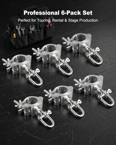 6 Pack Stage Truss Clamps for LED Video Wall, Heavy Duty Wider Aluminum Alloy Truss Clamps, Fits 40–52mm Truss Tubes, Stage Lighting Hooks for LED Screen Display, Stage Lights, DJ Events in Kuwait