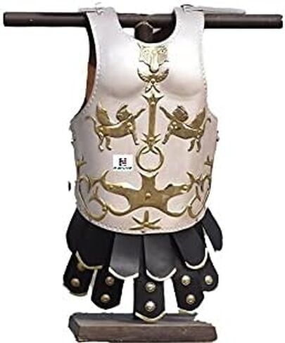 Nautical-Mart Grey Body Armor Muscle Cuirass Jacket سترة جلدية درع للجسم Spartan Masculata Grecoo - زي روماني، أبيض، كبير in Kuwait