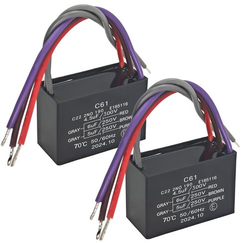 C61 5 Wire Ceiling Fan Capacitor 250VAC 4.5uF+5uF+6uF (Pack of 2) - Replacement for Ceiling Fan Motors and Speed Regulation in Saudi Arabia