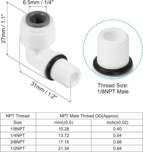1/4 Inch Push to Connect Fitting Elbow, 10 Pack 1/8NPT Male Thread Quick Fittings POM Right Angle Hose Pipe Connector, White in Saudi Arabia