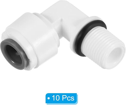 1/4 Inch Push to Connect Fitting Elbow, 10 Pack 1/8NPT Male Thread Quick Fittings POM Right Angle Hose Pipe Connector, White in Saudi Arabia