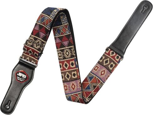 Cotton Guitar Strap for Acoustic Guitar Electric Bass Guitar Vintage Pattern Adjustable Belt with Genuine Leather Ends in Saudi Arabia