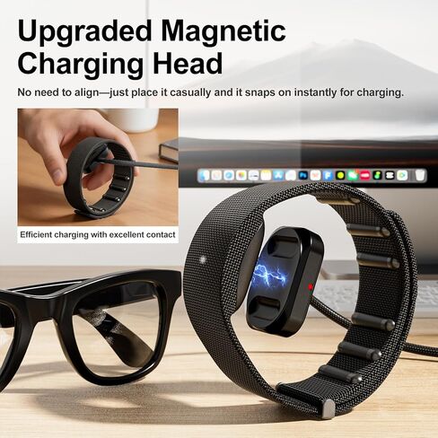 Magnetic Charger for Meta Ray-Ban Display Glasses, TanReginal 2-in-1 Accessories for Meta Ray-Ban Display & Neural Band, Fast Snap-On Magnetic Charging Cable with Overvoltage/Overheat Protection in Kuwait