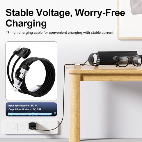 Magnetic Charger for Meta Ray-Ban Display Glasses, TanReginal 2-in-1 Accessories for Meta Ray-Ban Display & Neural Band, Fast Snap-On Magnetic Charging Cable with Overvoltage/Overheat Protection in Kuwait
