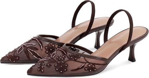 كعوب هريرة مطرزة للنساء مدببة أخمص القدمين شبكات زهرية زهرية الصنادل الكعب مع زلة لؤلؤة على صندل الزفاف عاريات الزفاف أحذية الزفاف in Kuwait