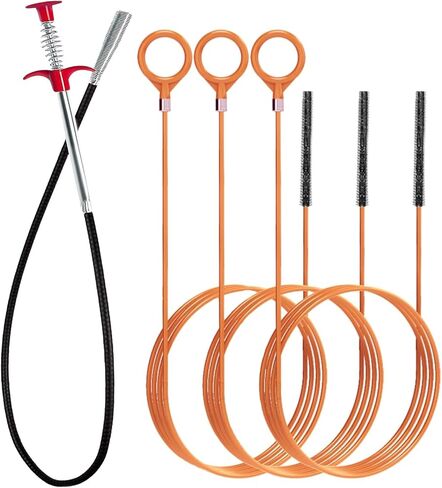 Hair Catcher Drain Auger Cleaner Tool Set - 3 × 53 Inch Sink Snake + 1 × 35 Inch Drain Clog Remover, Set For Toilet, Kitchen Sink, Bathroom Tub, Sewer，4 Pack in Saudi Arabia