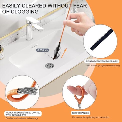 Hair Catcher Drain Auger Cleaner Tool Set - 3 × 53 Inch Sink Snake + 1 × 35 Inch Drain Clog Remover, Set For Toilet, Kitchen Sink, Bathroom Tub, Sewer，4 Pack in Saudi Arabia