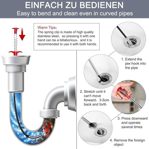 Hair Catcher Drain Auger Cleaner Tool Set - 3 × 53 Inch Sink Snake + 1 × 35 Inch Drain Clog Remover, Set For Toilet, Kitchen Sink, Bathroom Tub, Sewer，4 Pack in Saudi Arabia