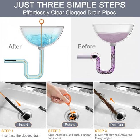Hair Catcher Drain Auger Cleaner Tool Set - 3 × 53 Inch Sink Snake + 1 × 35 Inch Drain Clog Remover, Set For Toilet, Kitchen Sink, Bathroom Tub, Sewer，4 Pack in Saudi Arabia