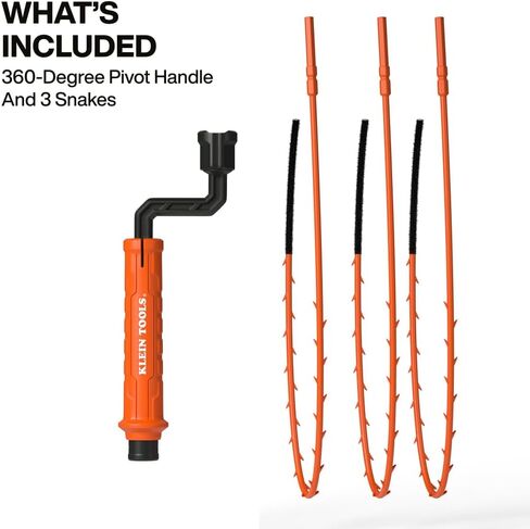 Klein Tools 53020 Drain Snake Auger Hair Clog Removal Tool, 3-Pack, Hair Clog Remover, Quick Release Collar for Hands-Free Disposal, 18-Inch Reach, 360-Degree Pivot Handle in Saudi Arabia
