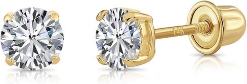 14K Yellow Gold Solitaire Round Lab Diamond Stud Earrings in Secure Screw-backs in Saudi Arabia
