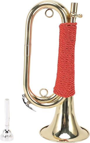 WALFRONT Brass Cavalry Bugle Horn Gold Plated with Red Braided Handle Bright Sound for School Band Beginner Orchestra in Saudi Arabia